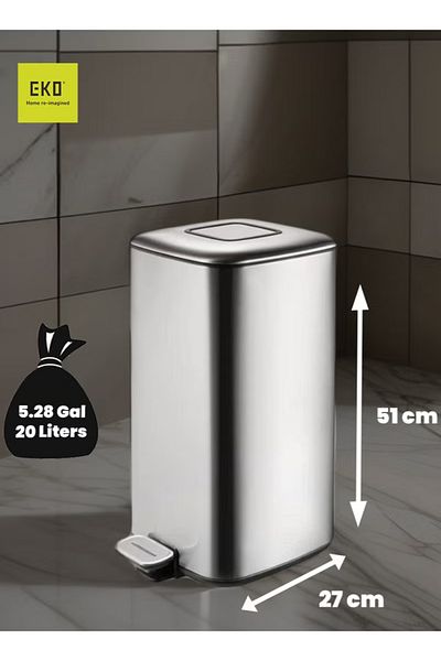 EKO Regent 20l Pedal Bin – Brushed Stainless Steel, Soft-close, Fingerprint-resistant Trash Can