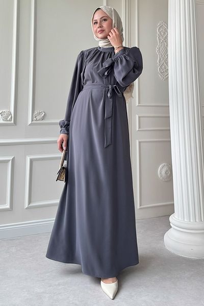 InStyle Φόρεμα από ανθρακί με δεμένο μανίκι