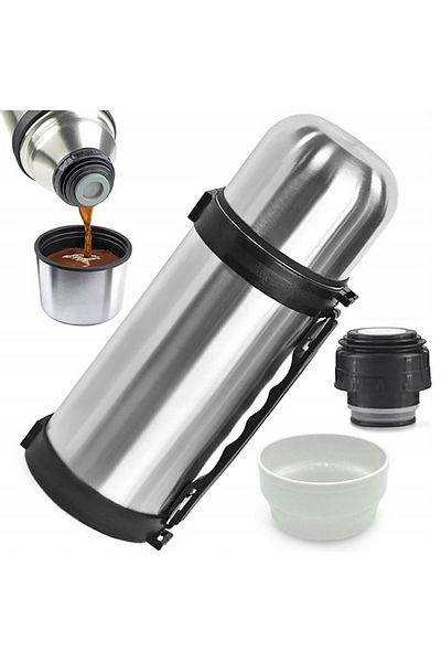 Aptel Termos, 300 ml, capac tip pahar, pereti dubli, otel inoxidabil, argintiu/negru, 28x9 cm