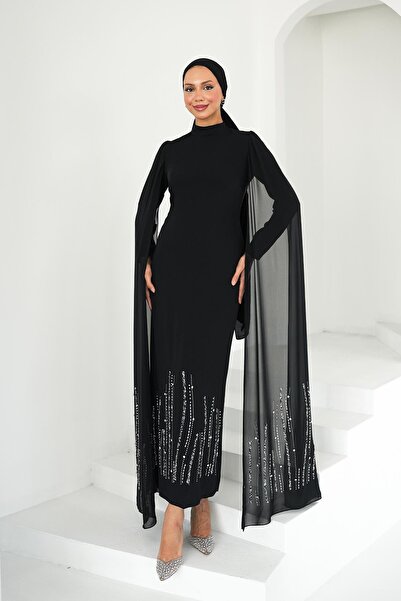 hakimoda فستان سهرة حجاب تالين أدريانا كريب باللون الأسود