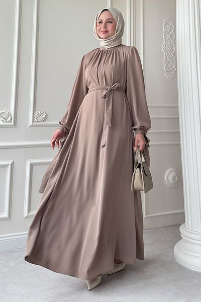 InStyle Μπεζ φόρεμα με λουράκι με μανίκια