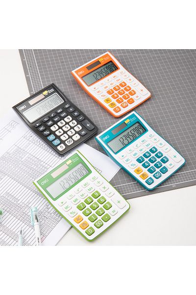 Deli Desktop Calculator, 12 Digits, White/Blue, Dual Power