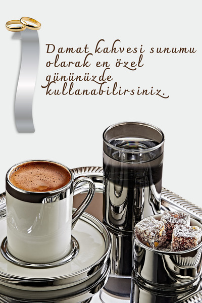 grimorlife 2 Kişilik Tepsili Gümüş Porselen Fincan Seti Damat Kahvesi-Söz Nişan Türk Kahvesi Kahve Fincanı