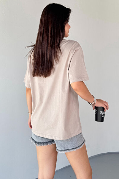 Cappmoda T-912 Mink Dog Embroidered Crew Neck T-Shirt