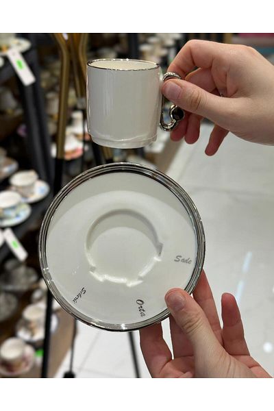 Onedekor Set of 6 Porcelain Three Ground Coffee Cups Silver