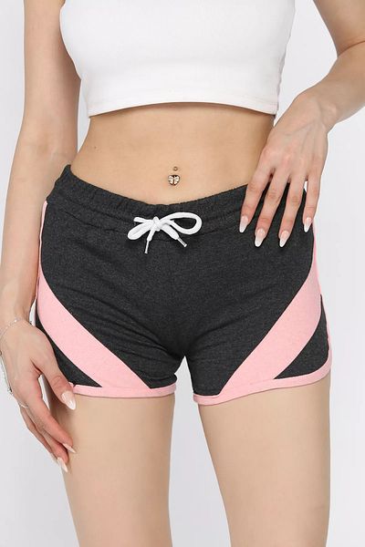 GÜLSELİ Anthracite Piping Women's Printed Mini Shorts
