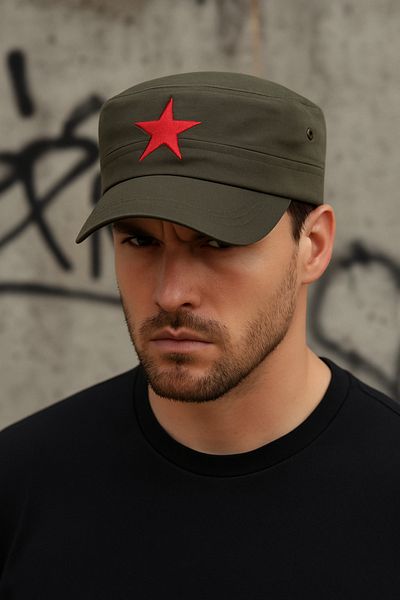 MYZİ STORE Koton Castro Hat Breathable Fabric Streetwear Castro with Red Star Detail