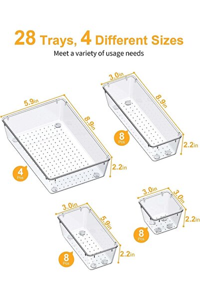 fulina Drawer Organizers with Non-Slip Silicone Pads, 5-Size Desk Drawer Organizer Trays Storage Tray for M