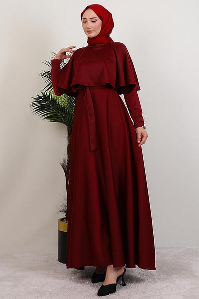 GİYZAMİLA Mona Cape Dress Burgundy
