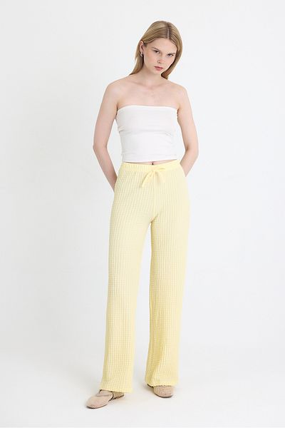 Rays Yellow Wide Leg Draped Wrinkle Fabric Trousers 326