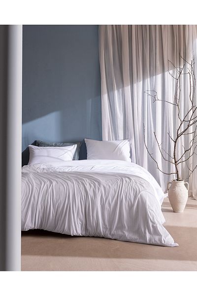 Madame Coco Marlene Single 100% Cotton Combed Cotton Elastic Duvet Cover Set - White