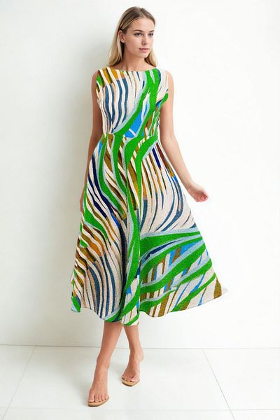 Vitrin Self Patterned Zero Sleeve Midi Dress