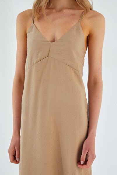 Mixray 4252 Γυναικείο φόρεμα με λουράκι V λαιμόκοψη βιζόν