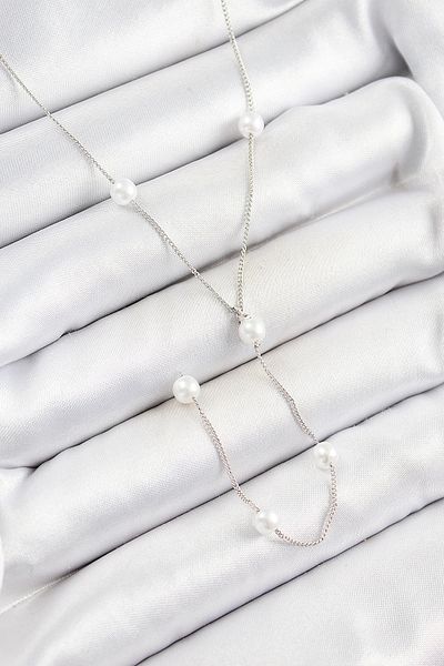 Clariss Y Model Silver Color Women's Necklace with Rice Pearl Figure