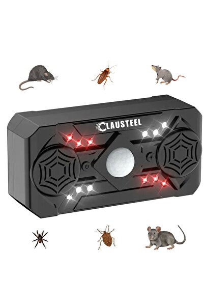 CLAUSTEEL dispozitiv profesional cu ultrasunete cu 2 difuzoare, 12 lumini intermitente, PIR, anti-rozătoare
