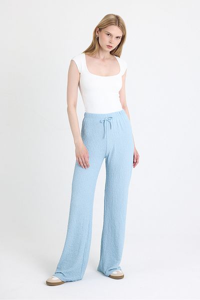 Rays Blue Wide Leg Draped Wrinkle Fabric Trousers 326