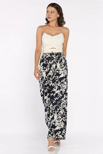 GÜLSELİ Dark Navy Blue Women's Viscose Walking Pants with Elastic Waist and Wide Legs