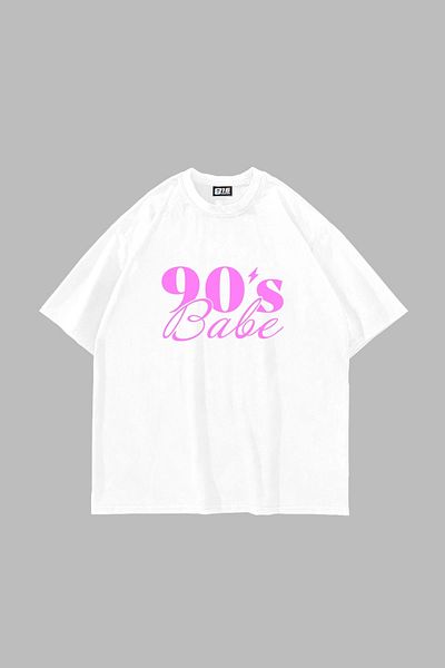 Bak Moda Λευκό μπλουζάκι Unisex με στάμπα Bbe της δεκαετίας του '90