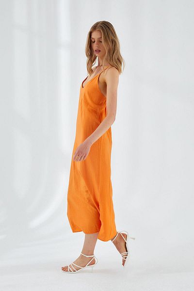 Mixray 4252 Women's Rope Strap V-Neck Dress Orange