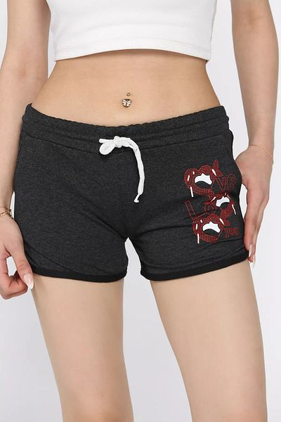 GÜLSELİ Anthracite Printed Women's Mini Shorts