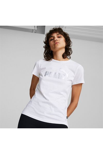 Puma Womens Essentials Metallic Logo T-shirt - White