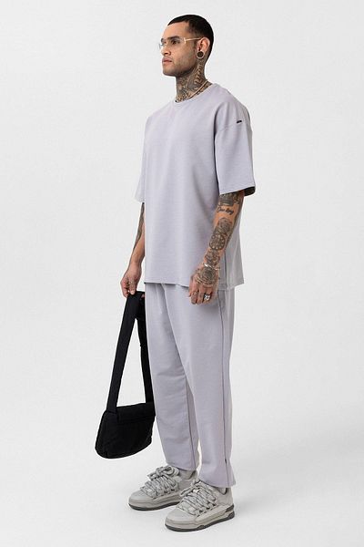 VAMOSCLO Basic Oversize Tracksuit Set with Elastic Legs Painting Gray