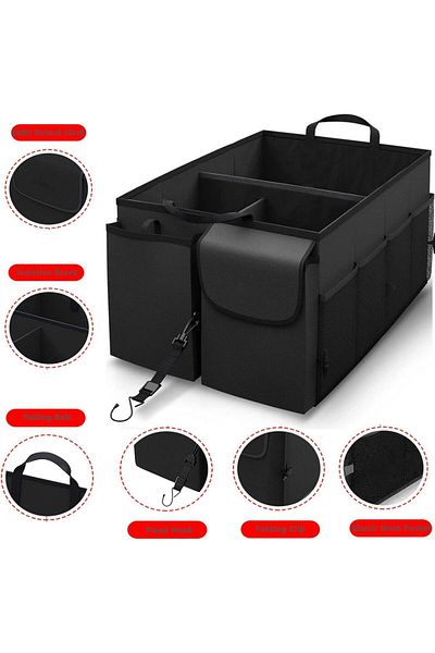 COOYA Car Trunk Organizer Collapsible,Multi-Compartment,with Adjustable Strips & Non Slip Bottom for SUVs