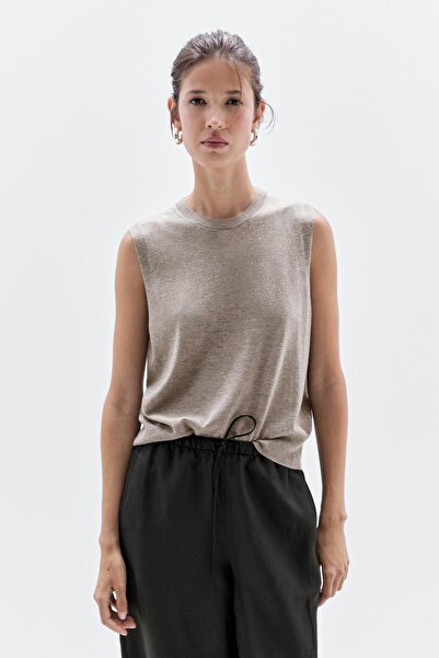 Massimo Dutti Bisiklet yaka crop yün karışımlı yelek