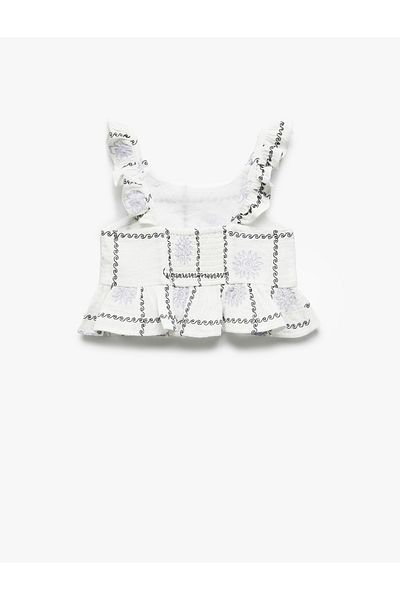 Koton Cotton Ruffle Detailed Strap Crop Blouse