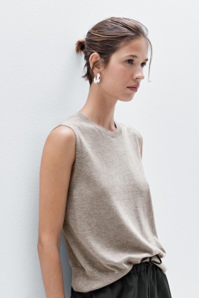 Massimo Dutti Bisiklet yaka crop yün karışımlı yelek