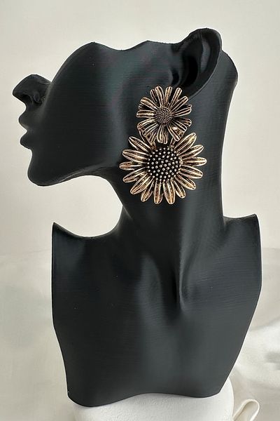 Modex Vintage Gold Color Metal Sun Flower Dangle Earrings (6cm)