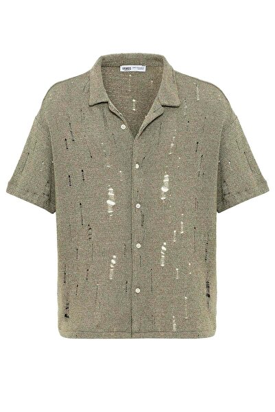 VAMOSCLO Πλεκτό πουκάμισο με oversized τρύπες Χακί