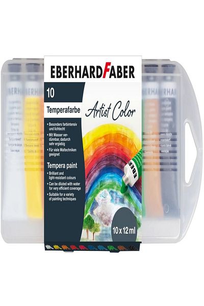 OEM Eberhard Faber Tempera Paint Set, 10‑Color Palette, 12 ml Tubes, Plastic Case, Water‑Soluble