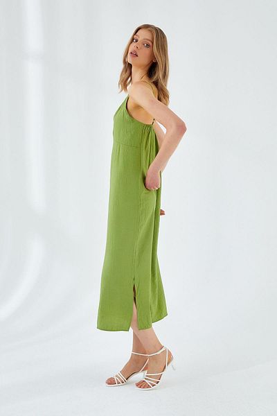 Mixray 4252 Rochie de damă cu bretele și decolteu în V, verde fistic