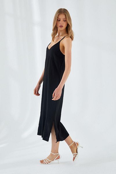Mixray 4252 Women's Rope Strap V-Neck Dress Black