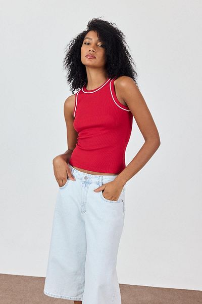 SHERIN Red Striped Halter Neck Tank Top