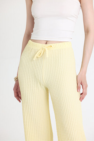 Rays Yellow Wide Leg Draped Wrinkle Fabric Trousers 326