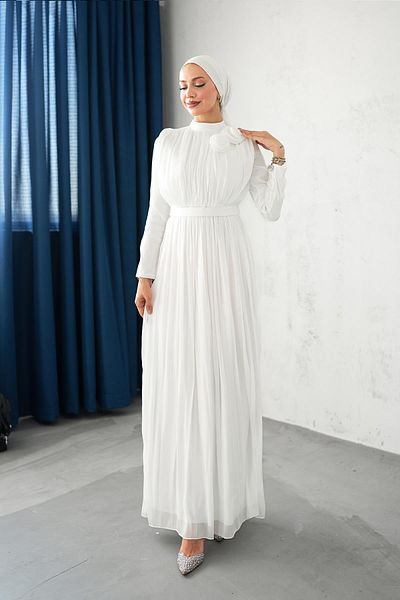 hakimoda Hijab Nevgül Sparkle Evening Dress White