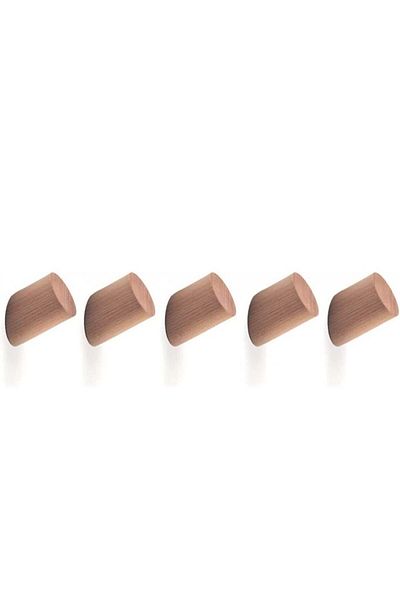 Gumiho Set of 5 Gumiho hooks, wood, natural, 65 x 47 mm