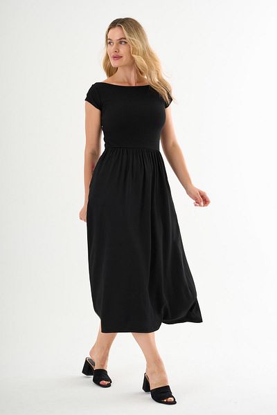 ALEXANDERGARDI Short Sleeve Midi Length Black Dress