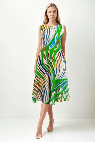 Vitrin Self Patterned Zero Sleeve Midi Dress