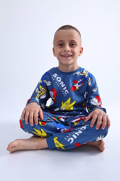 Pajama Shop Boys' 100% Cotton Blue Color Hedgehog Patterned Long Sleeve Winter Pajama Set