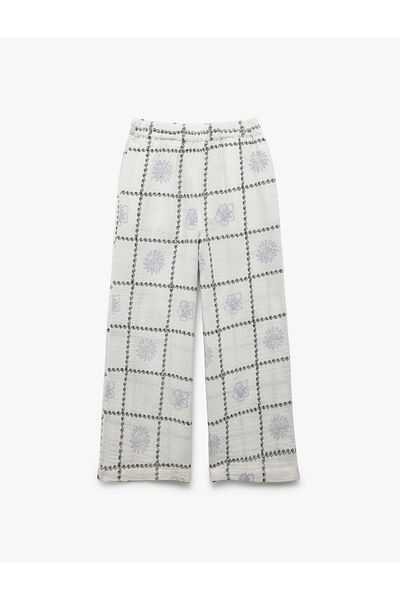 Koton Patterned Cotton Trousers with Elastic Waist