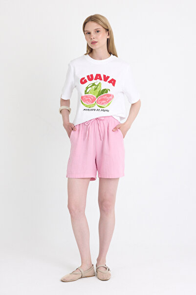 Rays Pantaloni scurți roz din muselină din bumbac 100% cu talie elastică 4796A