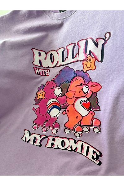 Wisevelya Μωβ μπλουζάκι με θέμα Roller Girl Bear
