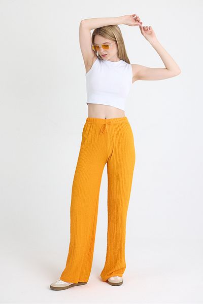 Rays Orange Wide Leg Draped Wrinkle Fabric Trousers 326