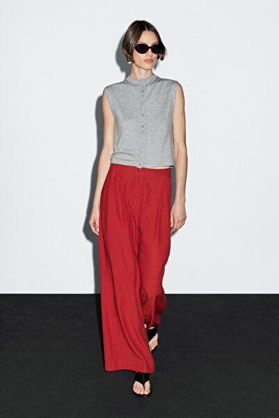 Massimo Dutti Crop yün karışımlı triko süveter