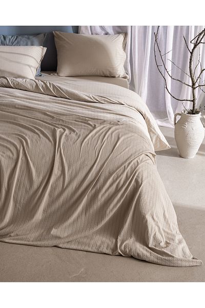 Madame Coco Marlene Double 100% Cotton Combed Cotton Elastic Duvet Cover Set - Beige