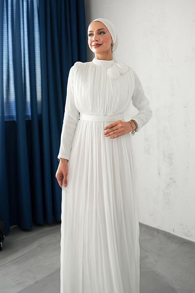hakimoda Hijab Nevgül Sparkle Evening Dress White