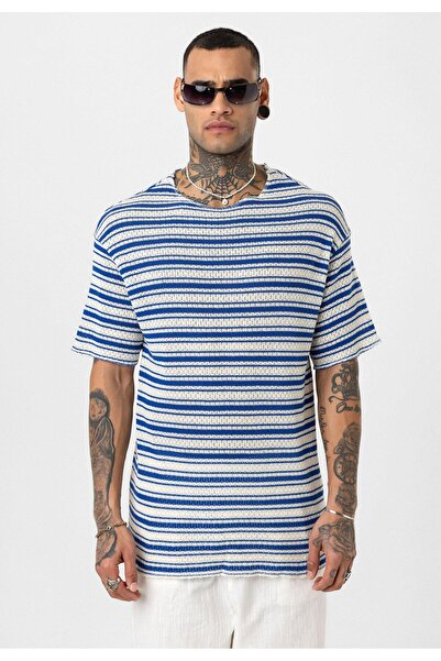 VAMOSCLO Ριγέ oversized Πλεκτό Μπλουζάκι μπλε κοβαλτίου